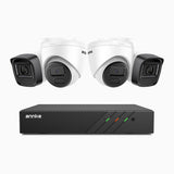 H300 - Kit de vigilancia PoE de 3MP con 2 cámaras bullet y 2 cámaras domo y videograbador NVR de 8 canales,visión nocturna EXIR 2.0, detección de movimiento, H.265+, impermeabilidad IP67