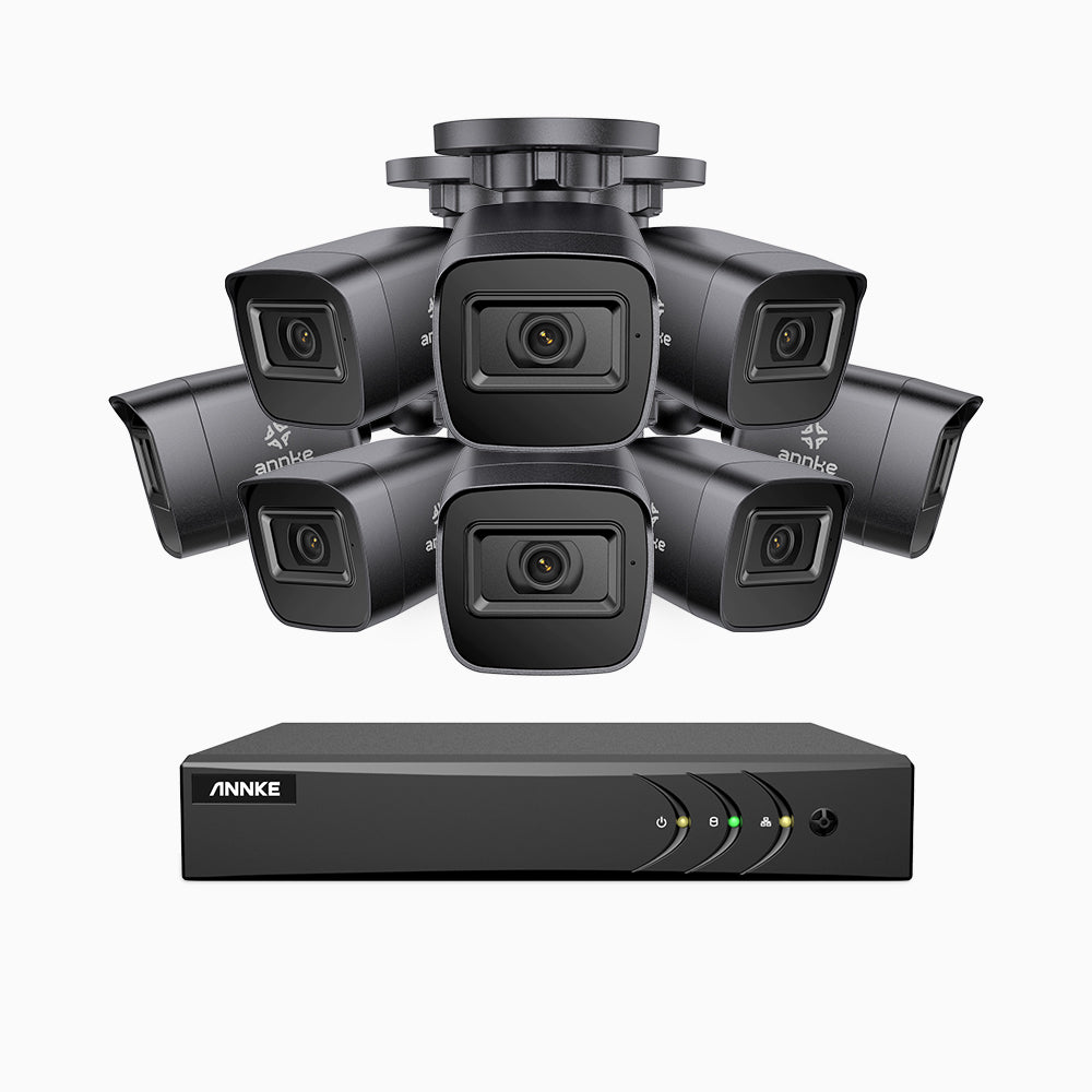 EL200 - Kit de 8 cámaras de vigilancia 1080p con grabador de 16 canales, DVR inteligente con detección de humanos y vehículos, visión nocturna por infrarrojos de 20 metros, señal de salida 4-en-1, IP67