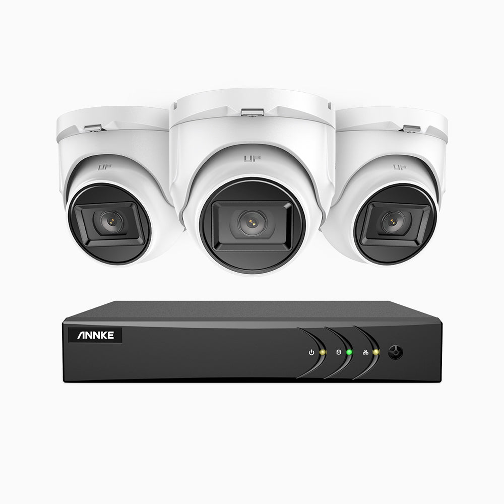 EL200 - Kit de 3 cámaras de vigilancia 1080p con grabador de 8 canales, DVR inteligente con detección de humanos y vehículos, visión nocturna por infrarrojos de 20 metros, señal de salida 4-en-1, IP67