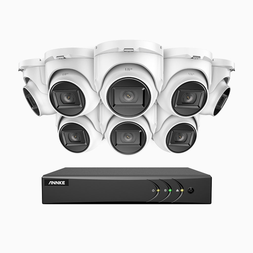 EL200 - Kit de 8 cámaras de vigilancia 1080p con grabador de 8 canales, DVR inteligente con detección de humanos y vehículos, visión nocturna por infrarrojos de 20 metros, señal de salida 4-en-1, IP67