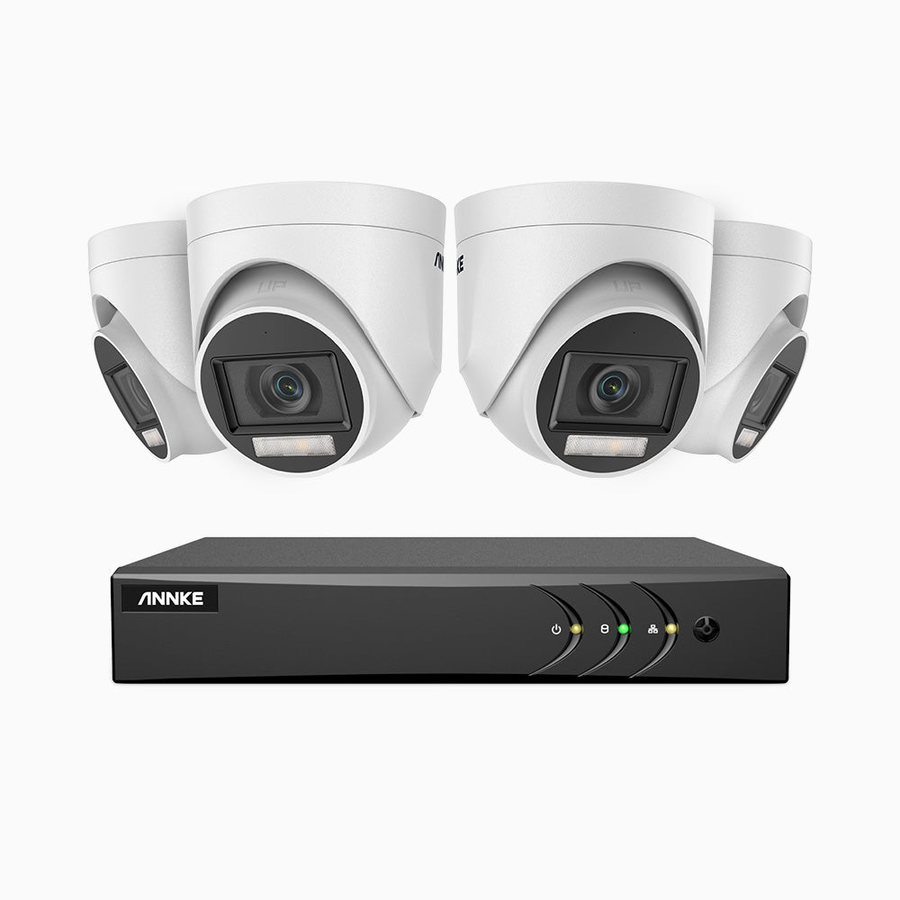 ADLK500 - Kit de 4 cámaras de vigilancia 3K con grabador de 8 canales, Doble Luz Visión Nocturna, Apertura Superficial f/1.2, Señal de Salida 4 en 1, Micrófono Incorporado, IP67 Resistente al Clima