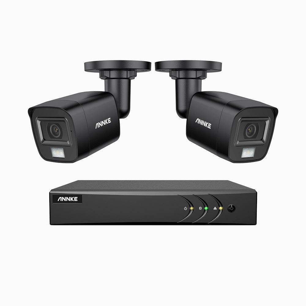 ADLK500 - Kit de 2 cámaras de vigilancia 3K con grabador de 8 canales, Doble Luz Visión Nocturna, Apertura Superficial f/1.2, Señal de Salida 4 en 1, Micrófono Incorporado, IP67 Resistente al Clima