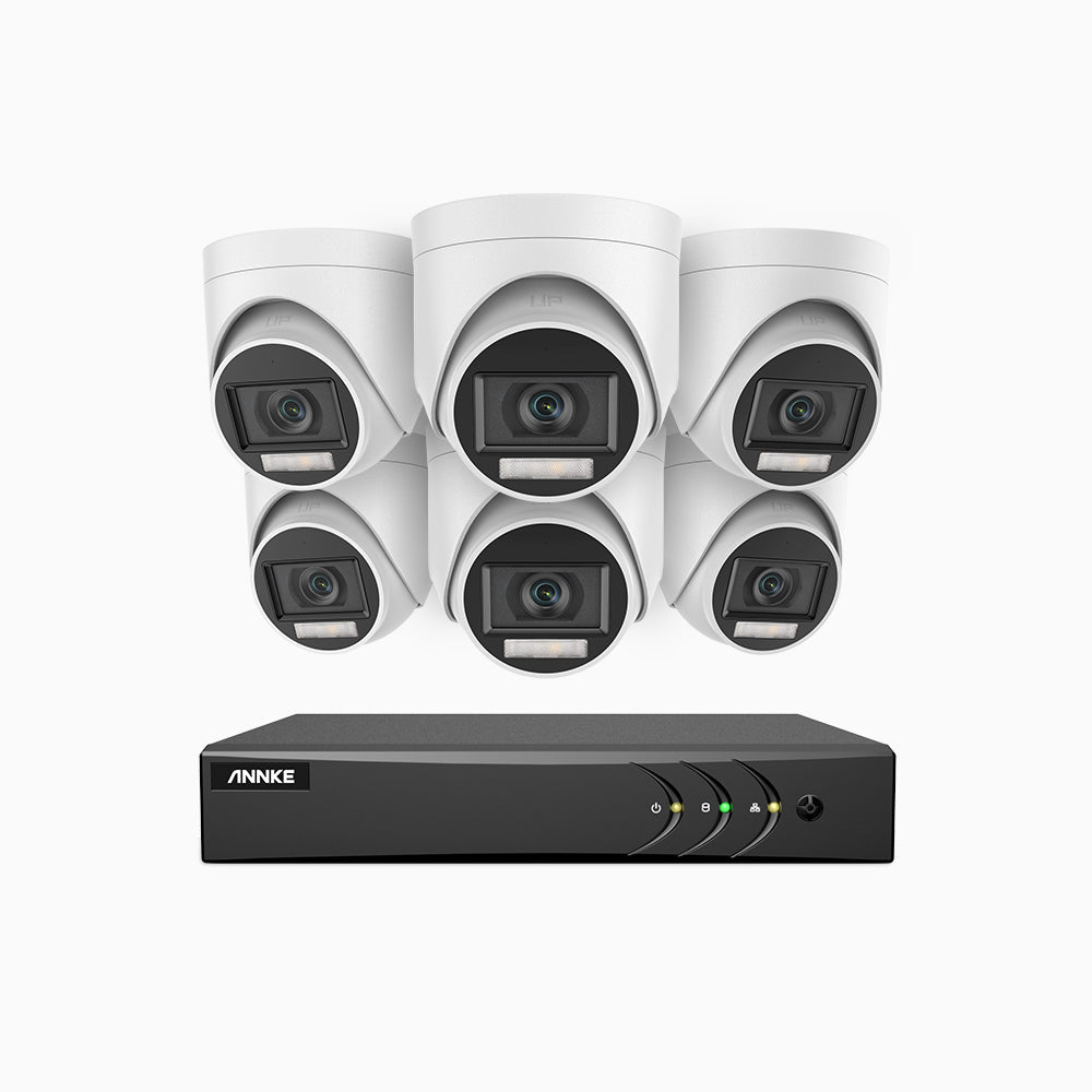 ADLK200 - Kit de 6 cámaras de vigilancia 1080p con grabador de 8 canales, Doble Luz Visión Nocturna, señal de salida 4 en 1, micrófono incorporado, resistente a la intemperie IP67