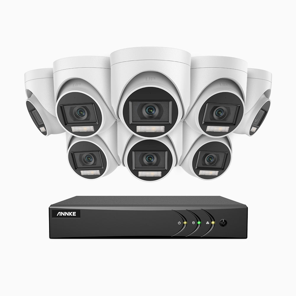 ADLK200 - Kit de 8 cámaras de vigilancia 1080p con grabador de 8 canales, Doble Luz Visión Nocturna, señal de salida 4 en 1, micrófono incorporado, resistente a la intemperie IP67