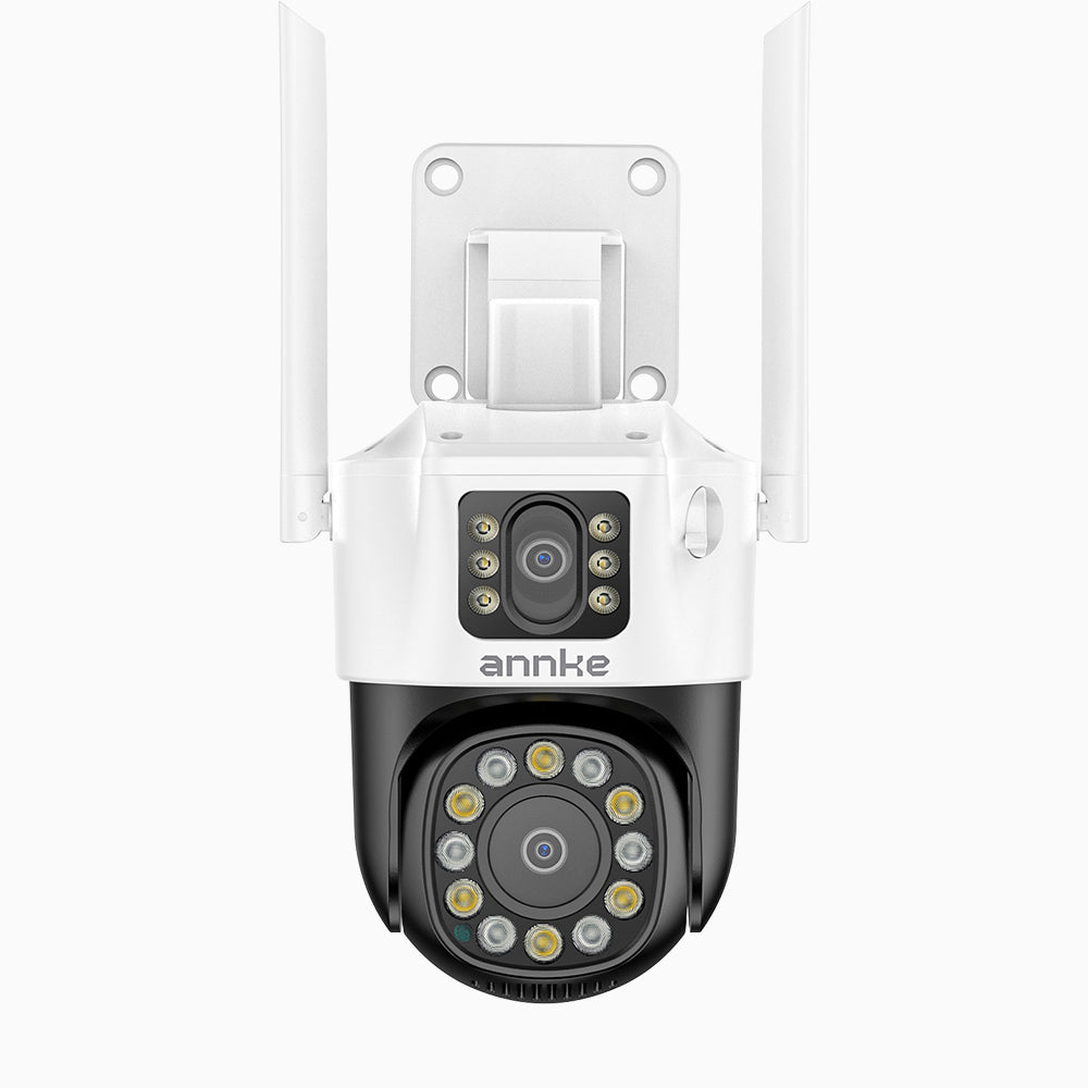 WCD600 - Cámara de Seguridad WiFi Inalámbrica Exterior 6MP UHD de Doble Lente, Luces Estroboscópicas Rojas y Azules con Sirena, Visión Nocturna Inteligente de Luz Dual, Audio Bidireccional, Giro de 300° e Inclinación de 90°, Compatible con Alexa