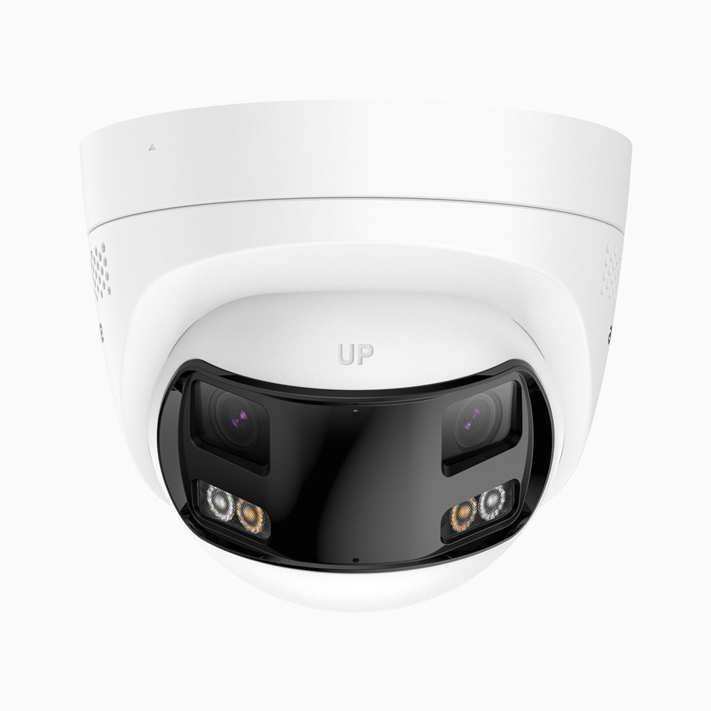 FCD800 - Cámara de seguridad panorámica de 4K doble lente PoE para exteriores, vista panorámica de 180°, visión nocturna inteligente con doble luz, audio bidireccional, sirena y alarma activas, detección de personas y vehículos, IP67