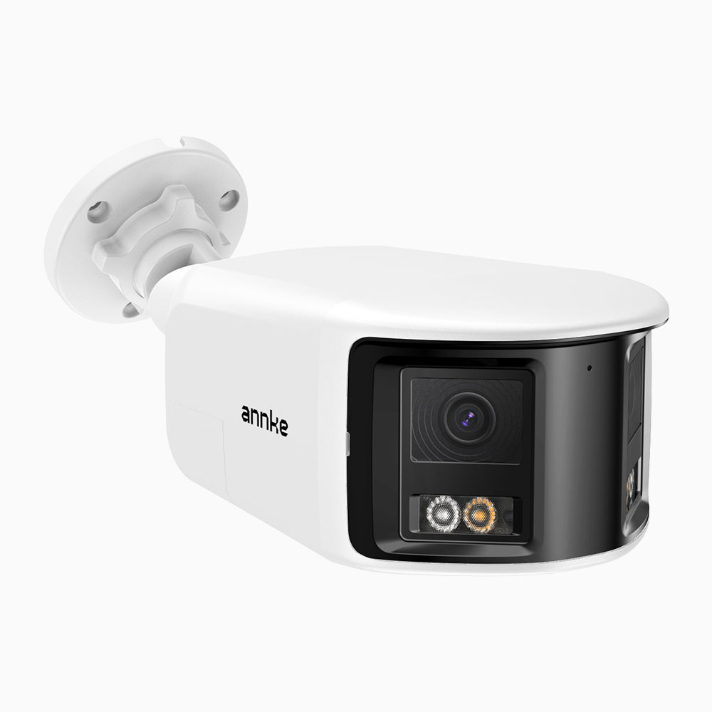FCD800 - Cámara de seguridad panorámica de 4K doble lente PoE para exteriores, vista panorámica de 180°, visión nocturna inteligente con doble luz, audio bidireccional, sirena y alarma activas, detección de personas y vehículos, IP67
