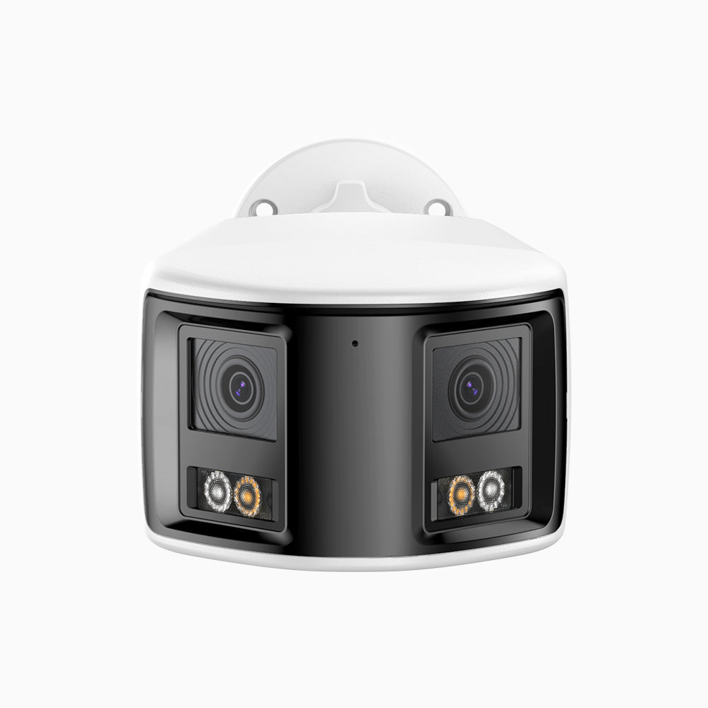 FCD800 - Cámara de seguridad panorámica de 4K doble lente PoE para exteriores, vista panorámica de 180°, visión nocturna inteligente con doble luz, audio bidireccional, sirena y alarma activas, detección de personas y vehículos, IP67