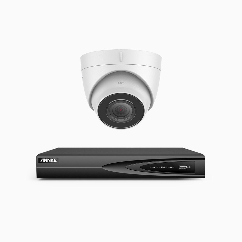 H500 - Kit de 1 cámaras de vigilancia PoE de 3K con videograbador NVR de 4 canales, EXIR Visión Nocturna, micrófono integrado, compatibile con Alexa