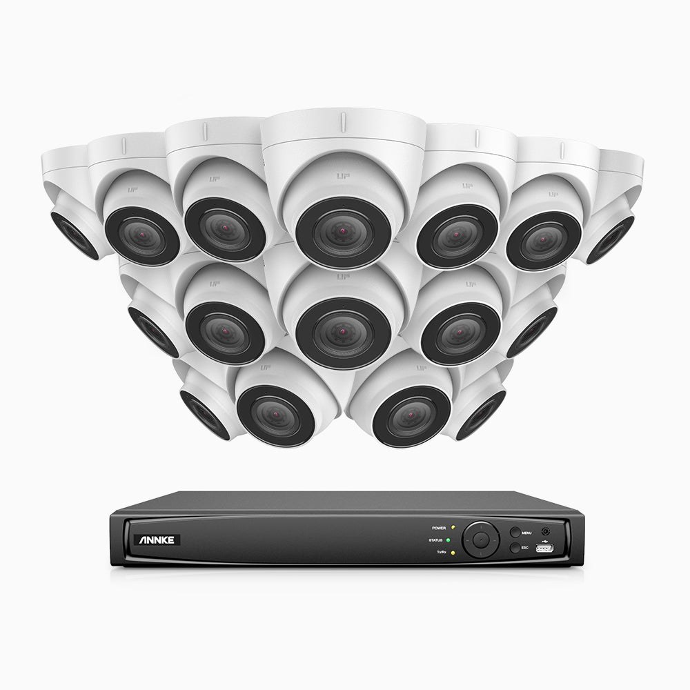 H500 - Kit de 16 cámaras de vigilancia PoE de 3K con videograbador NVR de 16 canales, EXIR Visión Nocturna, micrófono integrado, compatibile con Alexa