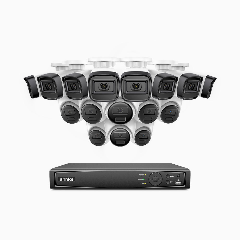 H300 - Kit de vigilancia PoE de 3MP con 8 cámaras bullet y 8 cámaras domo y videograbador NVR de 16 canales,visión nocturna EXIR 2.0, detección de movimiento, H.265+, impermeabilidad IP67