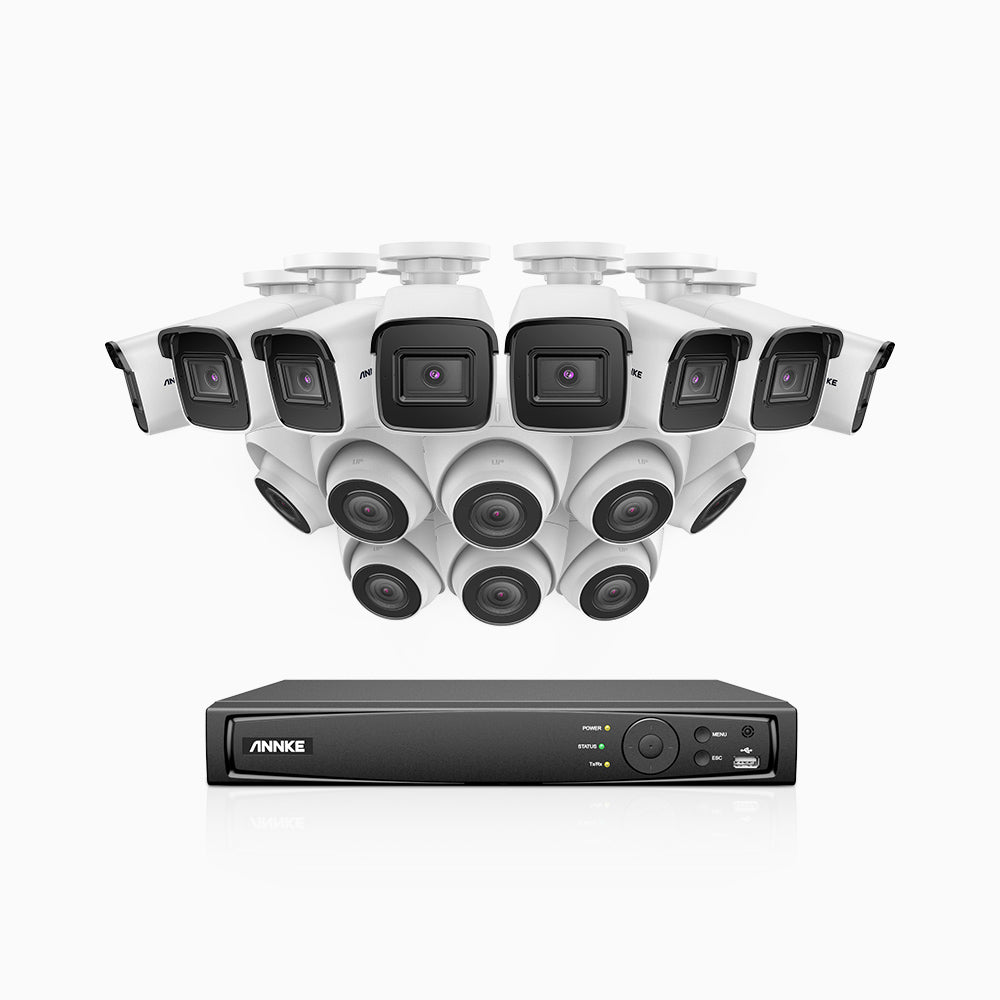 H800 - Kit de vigilancia PoE 4K con 8 cámaras bullet y 8 cámaras domo y videograbador NVR de 16 canales, Visión nocturna a color e infrarrojos, detección de humanos y vehículos, micrófono integrado, ángulo de visión 96º