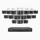 FDH600 - Kit de 16 cámaras de vigilancia PoE de 6MP con videograbador NVR de 16 canales, panorámica doble lente, Visión Nocturna con Doble Luz, Audio Bidireccional, Sirena y Alarma Activas, Detección de Personas y Vehículos, IP67