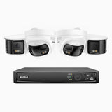 FDH600 - Kit de vigilancia PoE con 2 X 6MP cámara bullet y 2 cámaras domo y videograbador NVR de 8 canales, panorámica doble lente, Visión Nocturna con Doble Luz, Audio Bidireccional, Sirena y Alarma Activas, Detección de Personas y Vehículos, IP67