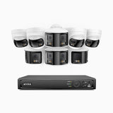 FDH600 - Kit de vigilancia PoE con 4 X 6MP cámara bullet y 4 cámaras domo y videograbador NVR de 16 canales, panorámica doble lente, Visión Nocturna con Doble Luz, Audio Bidireccional, Sirena y Alarma Activas, Detección de Personas y Vehículos, IP67