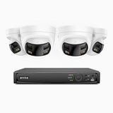 FDH600 - Kit de 4 cámaras de vigilancia PoE de 6MP con videograbador NVR de 8 canales, panorámica doble lente, Visión Nocturna con Doble Luz, Audio Bidireccional, Sirena y Alarma Activas, Detección de Personas y Vehículos, IP67